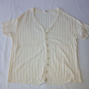 BKE Buckle Women's XS Ivory Ribbed V-Neck Short Sleeve Top Shirt Y2K Preppy